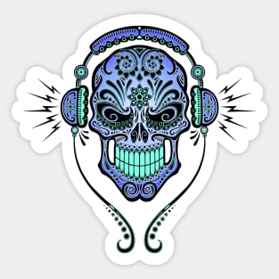 Blue DJ Sugar Skull Sticker